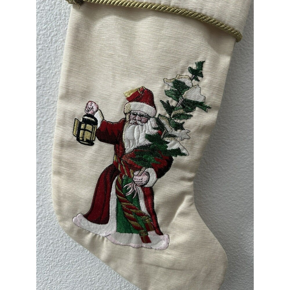 Christmas Stocking Old World Santa Needlework Satin